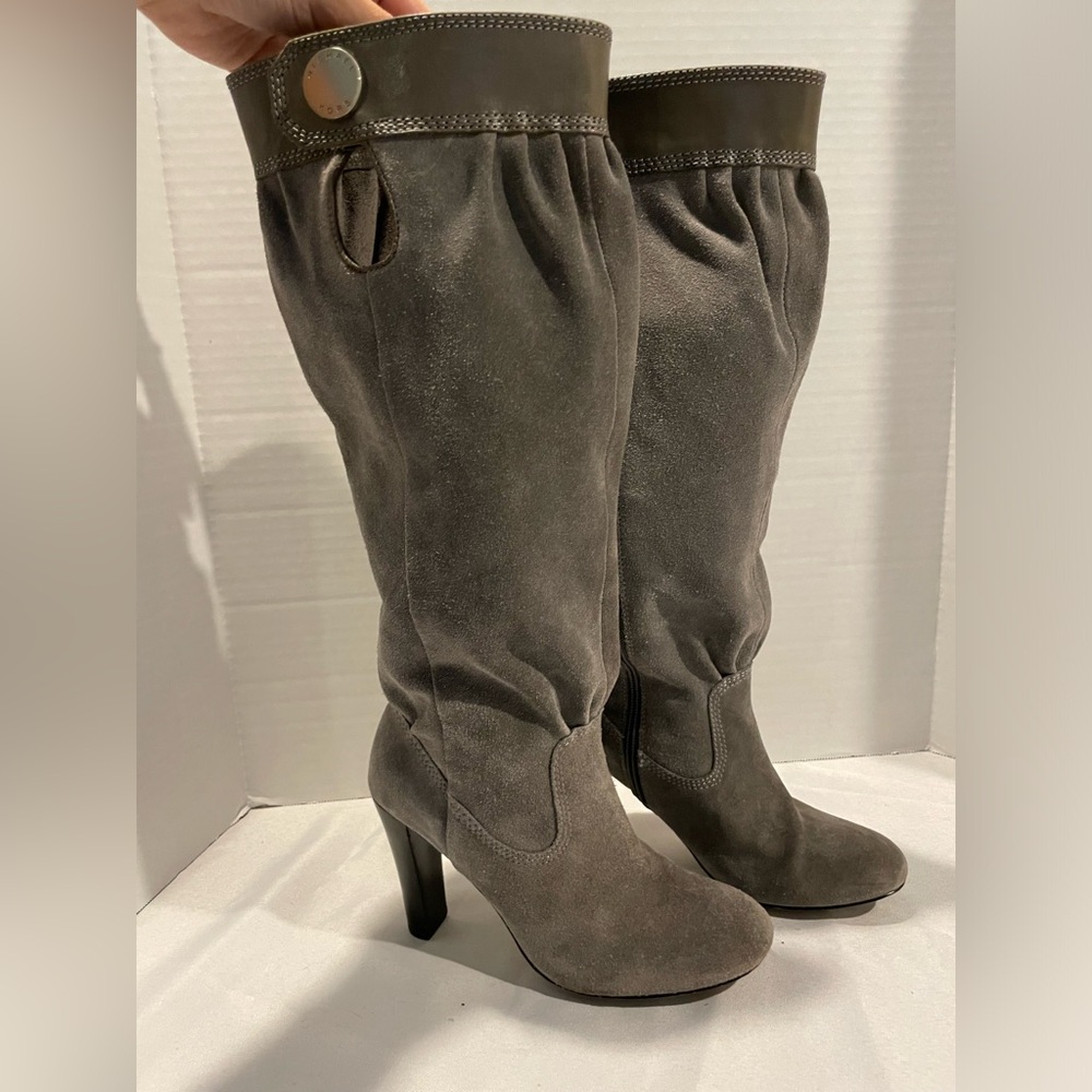 MICHAEL KORS Stale Gray Mushroom Harness Heeled Boots Women’s Size 5 1/2 - Picture 2 of 6